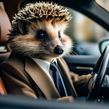 Hedgehog businessman driving